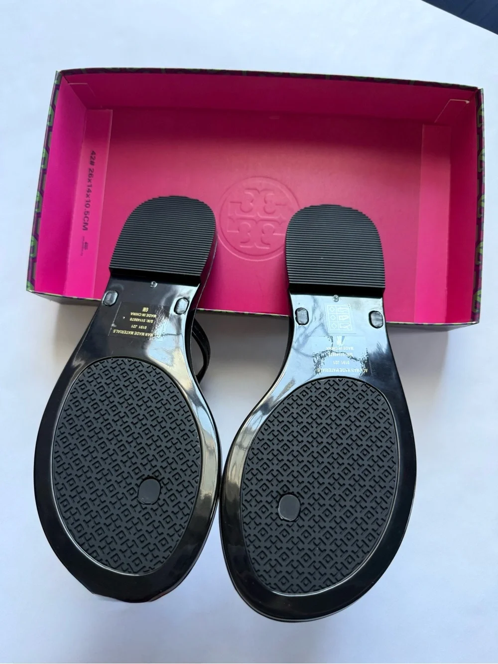 Tory Burch Black Jelly Thong Sandals with Gold Logo Emblem